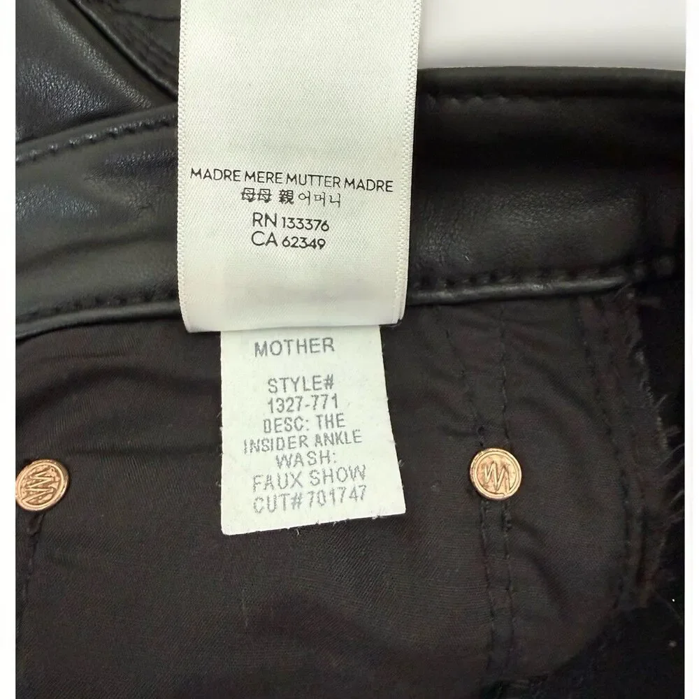 MOTHER The Insider Ankle Faux Show Pants 29 Black Faux Leather Cropped Flare